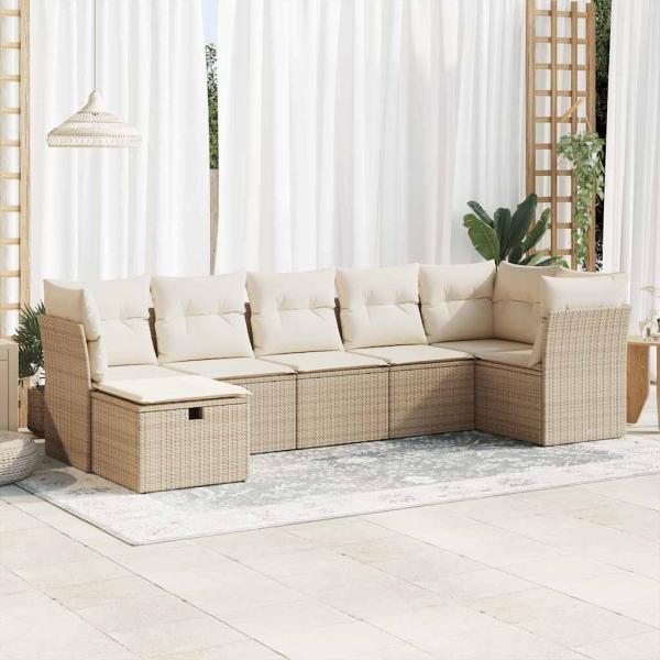 ARDEBO.de - 7-tlg. Garten-Sofagarnitur mit Kissen Beige Poly Rattan