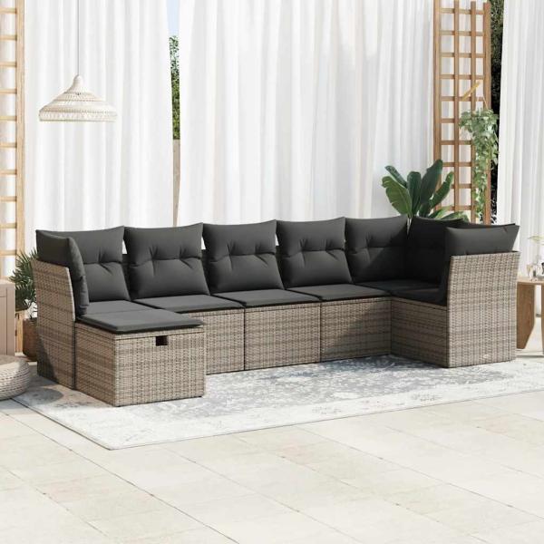 ARDEBO.de - 7-tlg. Garten-Sofagarnitur mit Kissen Grau Poly Rattan