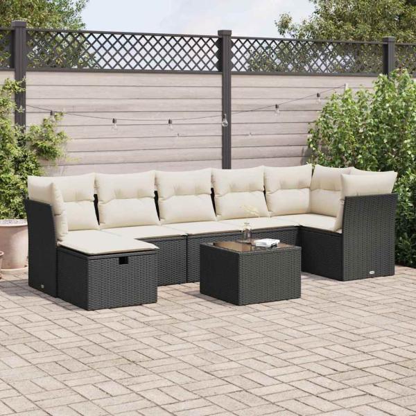 ARDEBO.de - 8-tlg. Garten-Sofagarnitur mit Kissen Schwarz Poly Rattan