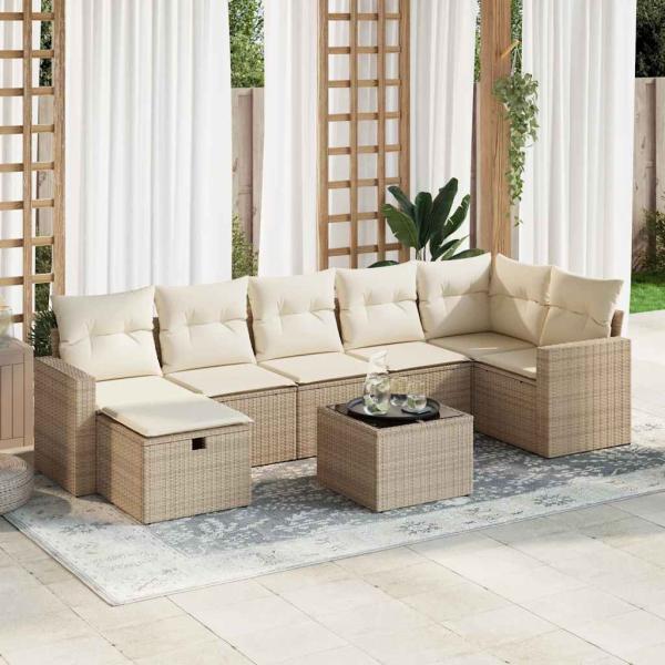 ARDEBO.de - 8-tlg. Garten-Sofagarnitur mit Kissen Beige Poly Rattan