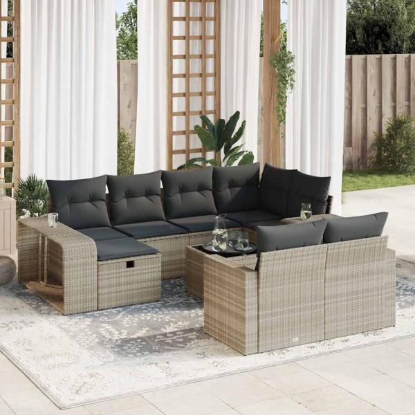 ARDEBO.de - 11-tlg. Garten-Sofagarnitur mit Kissen Hellgrau Poly Rattan