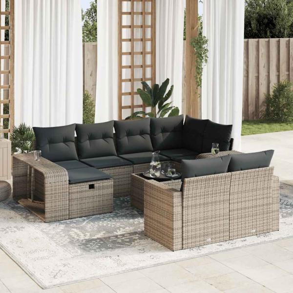 ARDEBO.de - 11-tlg. Garten-Sofagarnitur mit Kissen Grau Poly Rattan