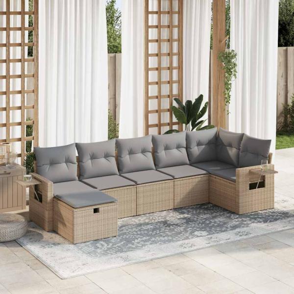 ARDEBO.de - 7-tlg. Garten-Sofagarnitur mit Kissen Beige Poly Rattan