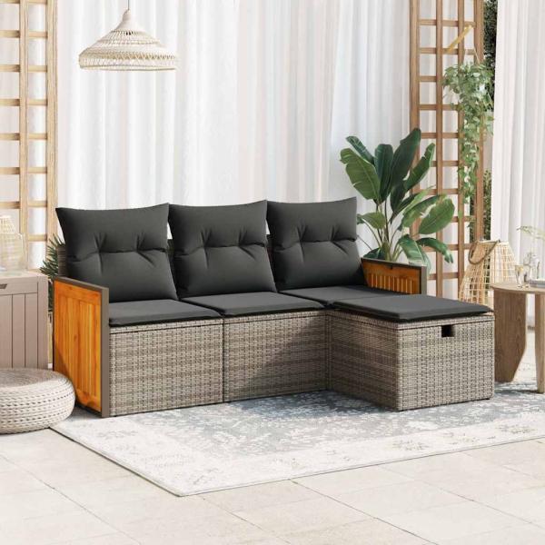 ARDEBO.de - 4-tlg. Garten-Sofagarnitur mit Kissen Grau Poly Rattan
