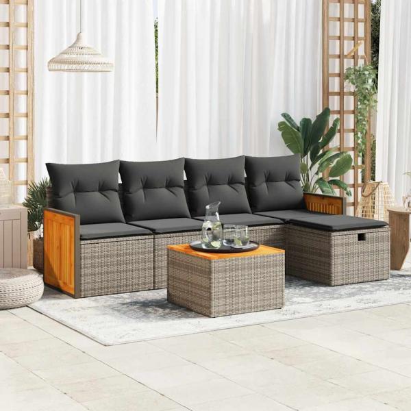 ARDEBO.de - 6-tlg. Garten-Sofagarnitur mit Kissen Grau Poly Rattan