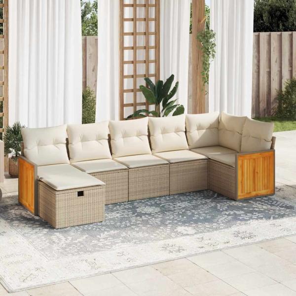 ARDEBO.de - 7-tlg. Garten-Sofagarnitur mit Kissen Beige Poly Rattan