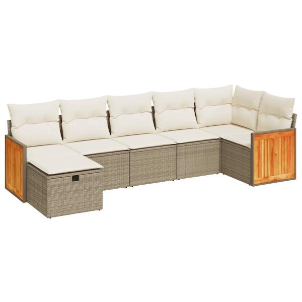 7-tlg. Garten-Sofagarnitur mit Kissen Beige Poly Rattan