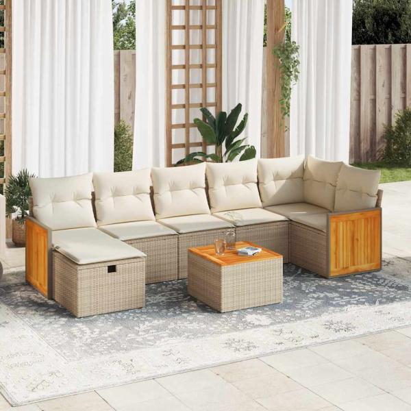 ARDEBO.de - 8-tlg. Garten-Sofagarnitur mit Kissen Beige Poly Rattan