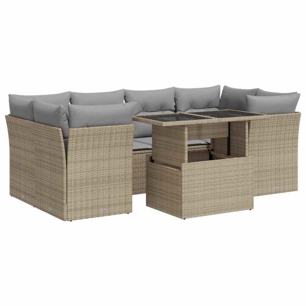 7-tlg. Garten-Sofagarnitur mit Kissen Beige Poly Rattan