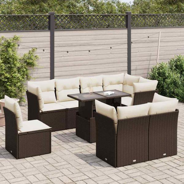 ARDEBO.de - 9-tlg. Garten-Sofagarnitur mit Kissen Braun Poly Rattan