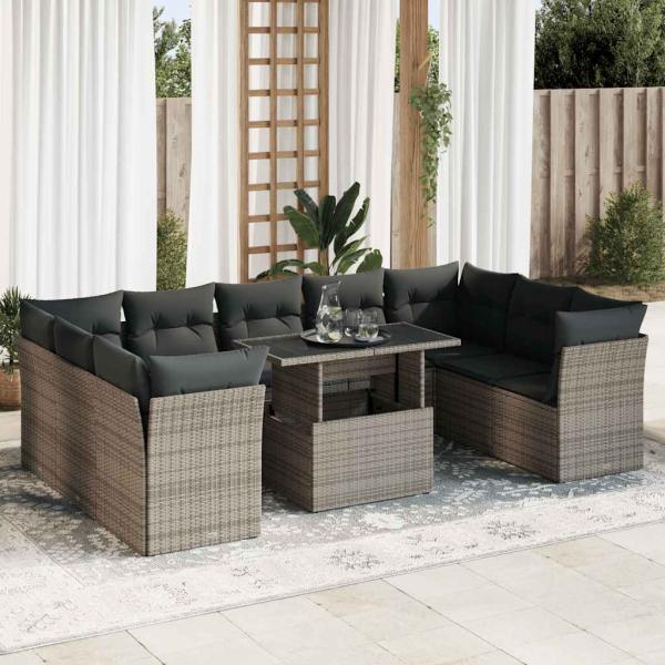 ARDEBO.de - 10-tlg. Garten-Sofagarnitur mit Kissen Grau Poly Rattan