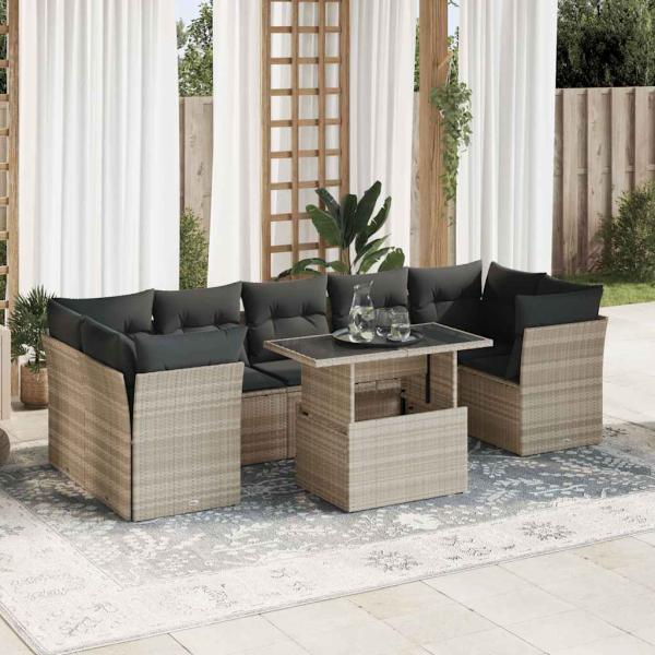ARDEBO.de - 10-tlg. Garten-Sofagarnitur mit Kissen Hellgrau Poly Rattan