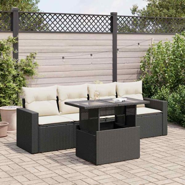 ARDEBO.de - 5-tlg. Garten-Sofagarnitur mit Kissen Schwarz Poly Rattan