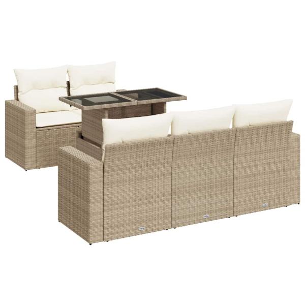 6-tlg. Garten-Sofagarnitur mit Kissen Beige Poly Rattan