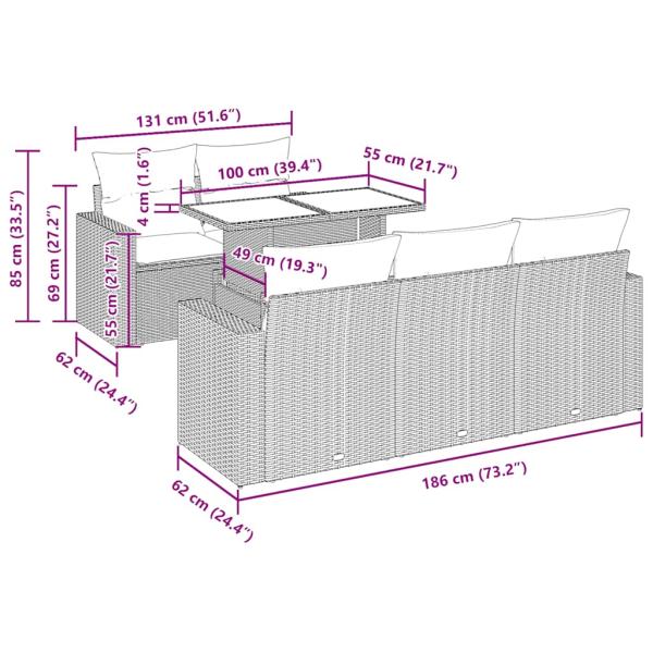 6-tlg. Garten-Sofagarnitur mit Kissen Beige Poly Rattan