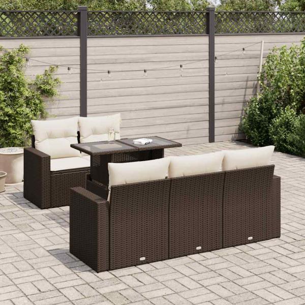 ARDEBO.de - 6-tlg. Garten-Sofagarnitur mit Kissen Braun Poly Rattan