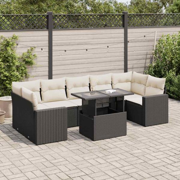 ARDEBO.de - 8-tlg. Garten-Sofagarnitur mit Kissen Schwarz Poly Rattan
