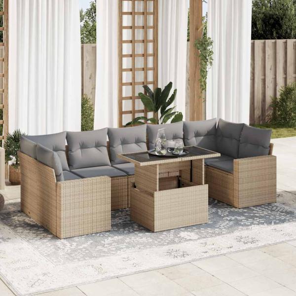 ARDEBO.de - 8-tlg. Garten-Sofagarnitur mit Kissen Beige Poly Rattan