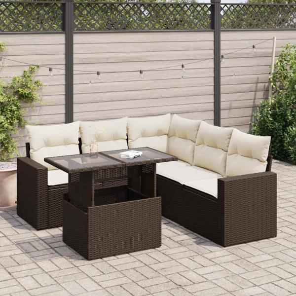 ARDEBO.de - 6-tlg. Garten-Sofagarnitur mit Kissen Braun Poly Rattan