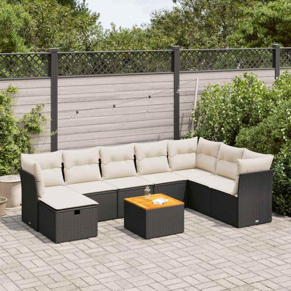 ARDEBO.de - 9-tlg. Garten-Sofagarnitur mit Kissen Schwarz Poly Rattan