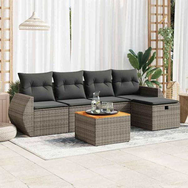 ARDEBO.de - 6-tlg. Garten-Sofagarnitur mit Kissen Grau Poly Rattan