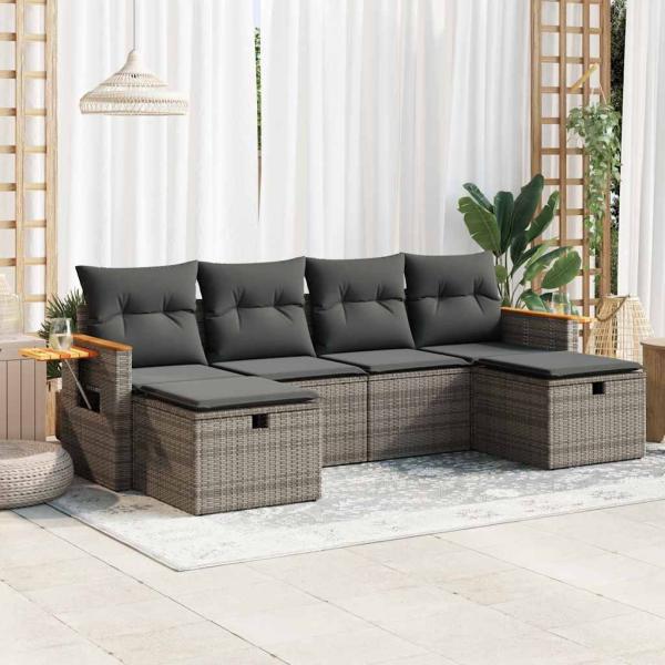 ARDEBO.de - 6-tlg. Garten-Sofagarnitur mit Kissen Grau Poly Rattan