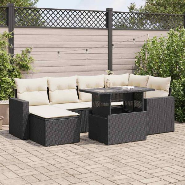 ARDEBO.de - 7-tlg. Garten-Sofagarnitur mit Kissen Schwarz Poly Rattan