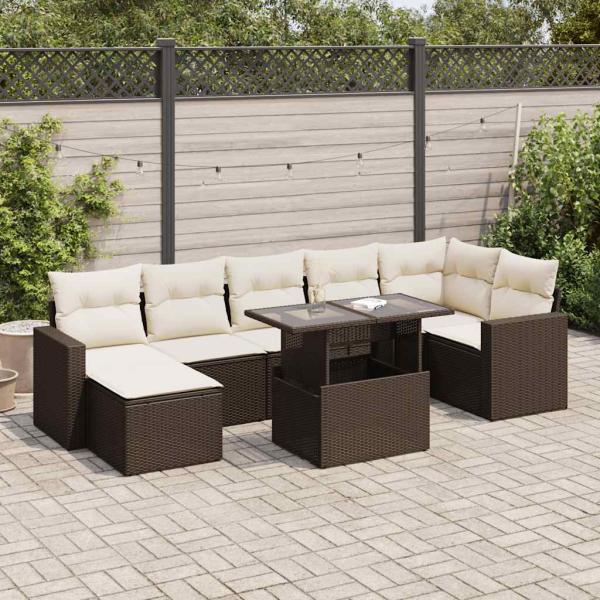 ARDEBO.de - 8-tlg. Garten-Sofagarnitur mit Kissen Braun Poly Rattan
