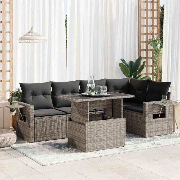 ARDEBO.de - 6-tlg. Garten-Sofagarnitur mit Kissen Grau Poly Rattan