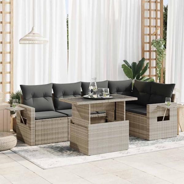 ARDEBO.de - 6-tlg. Garten-Sofagarnitur mit Kissen Hellgrau Poly Rattan