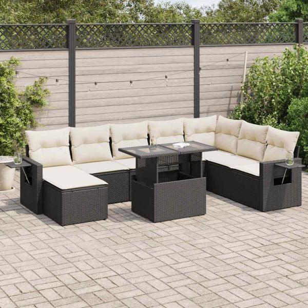 ARDEBO.de - 9-tlg. Garten-Sofagarnitur mit Kissen Schwarz Poly Rattan