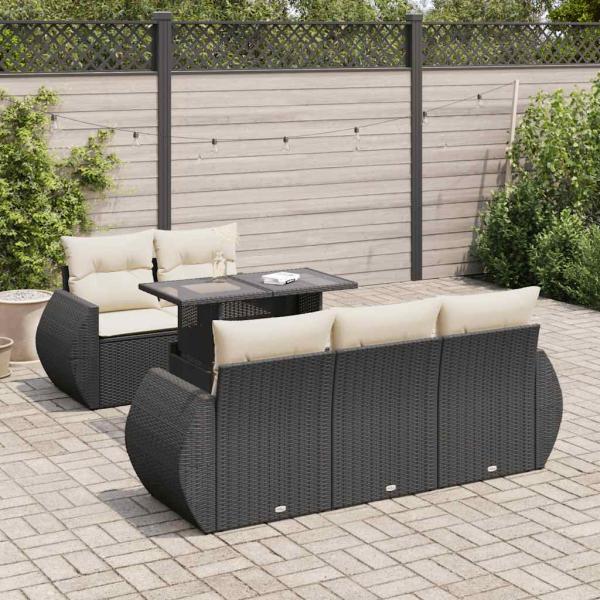 ARDEBO.de - 6-tlg. Garten-Sofagarnitur mit Kissen Schwarz Poly Rattan