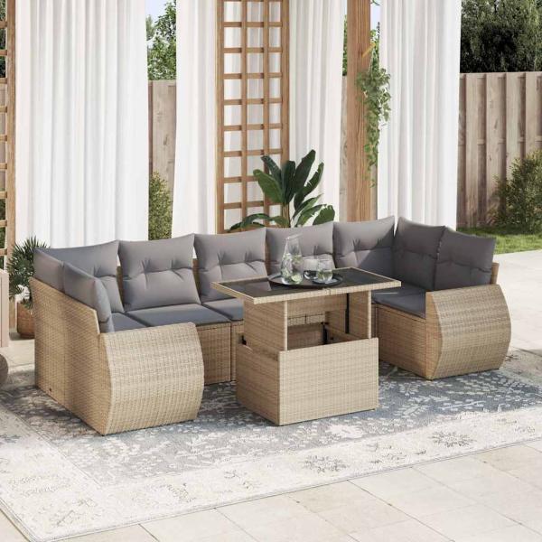 ARDEBO.de - 8-tlg. Garten-Sofagarnitur mit Kissen Beige Poly Rattan