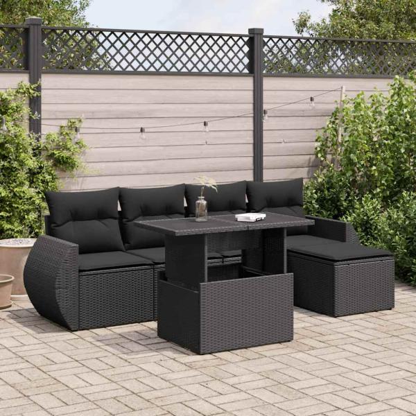 ARDEBO.de - 6-tlg. Garten-Sofagarnitur mit Kissen Schwarz Poly Rattan
