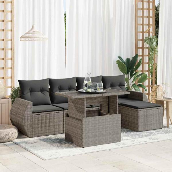 ARDEBO.de - 6-tlg. Garten-Sofagarnitur mit Kissen Grau Poly Rattan