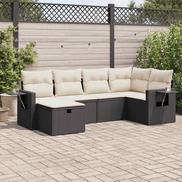 ARDEBO.de - 6-tlg. Garten-Sofagarnitur mit Kissen Schwarz Poly Rattan