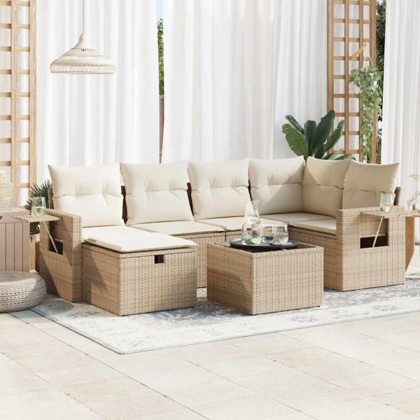 ARDEBO.de - 7-tlg. Garten-Sofagarnitur mit Kissen Beige Poly Rattan
