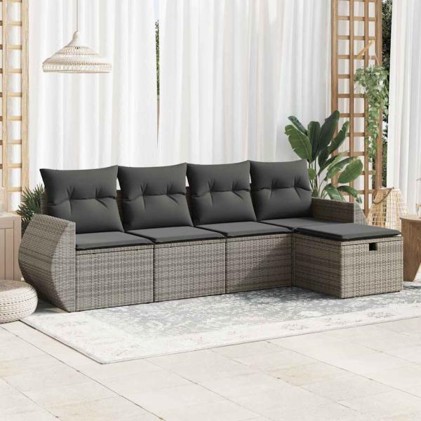 ARDEBO.de - 5-tlg. Garten-Sofagarnitur mit Kissen Grau Poly Rattan
