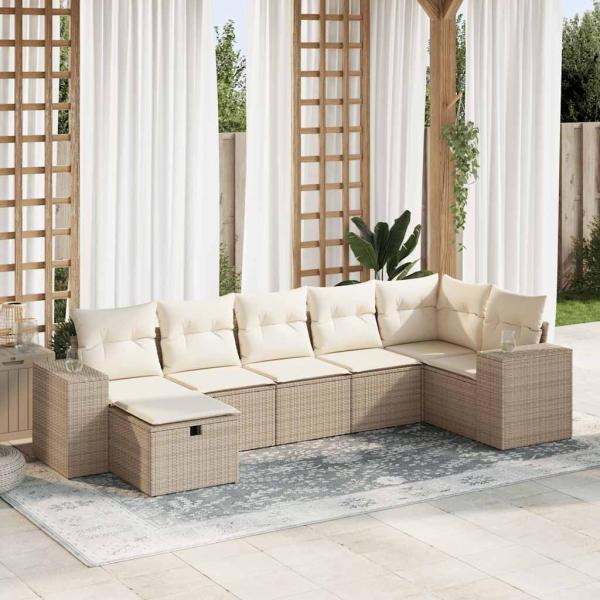 ARDEBO.de - 7-tlg. Garten-Sofagarnitur mit Kissen Beige Poly Rattan
