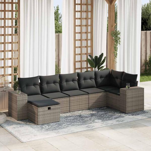 ARDEBO.de - 7-tlg. Garten-Sofagarnitur mit Kissen Grau Poly Rattan