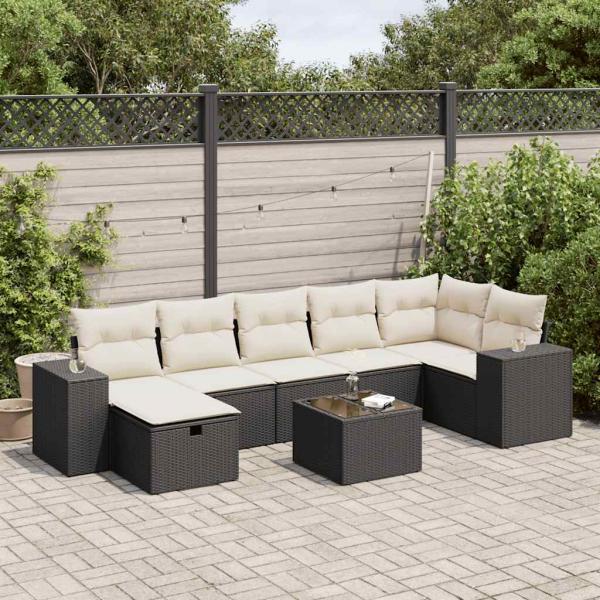 ARDEBO.de - 8-tlg. Garten-Sofagarnitur mit Kissen Schwarz Poly Rattan