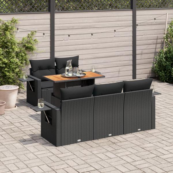 ARDEBO.de - 6-tlg. Garten-Sofagarnitur mit Kissen Schwarz Poly Rattan