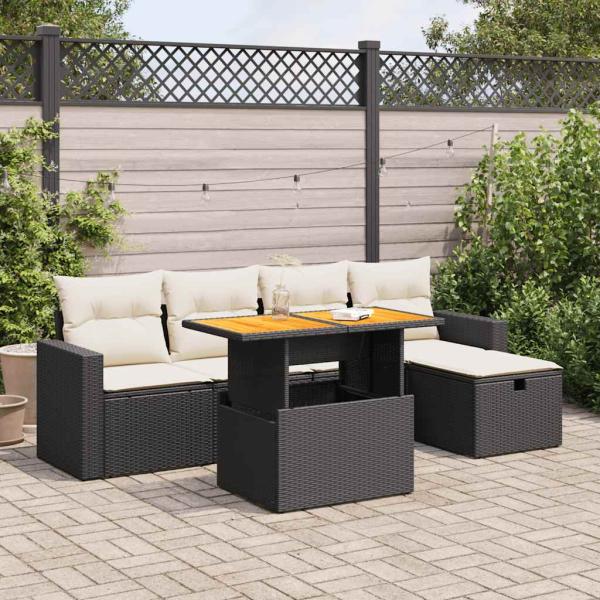 ARDEBO.de - 6-tlg. Garten-Sofagarnitur mit Kissen Schwarz Poly Rattan
