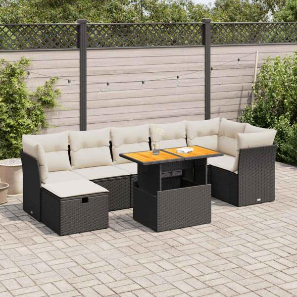 ARDEBO.de - 8-tlg. Garten-Sofagarnitur mit Kissen Schwarz Poly Rattan