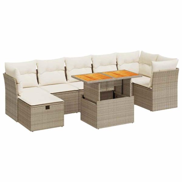 8-tlg. Garten-Sofagarnitur mit Kissen Beige Poly Rattan Akazie
