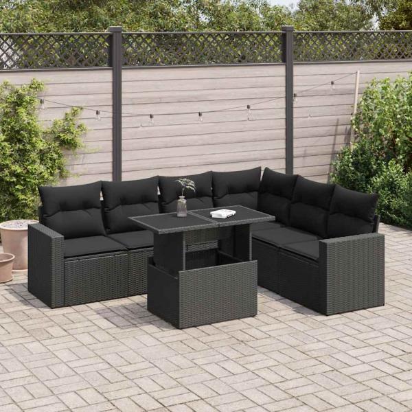 ARDEBO.de - 7-tlg. Garten-Sofagarnitur mit Kissen Schwarz Poly Rattan