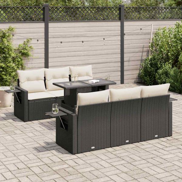ARDEBO.de - 7-tlg. Garten-Sofagarnitur mit Kissen Schwarz Poly Rattan