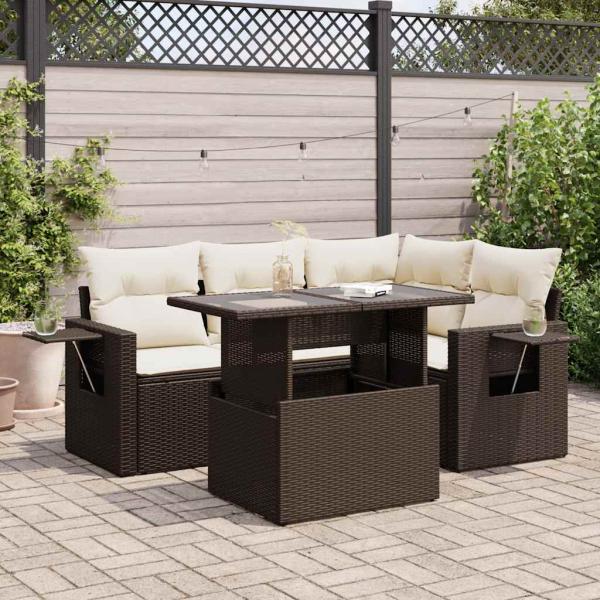 ARDEBO.de - 5-tlg. Garten-Sofagarnitur mit Kissen Braun Poly Rattan