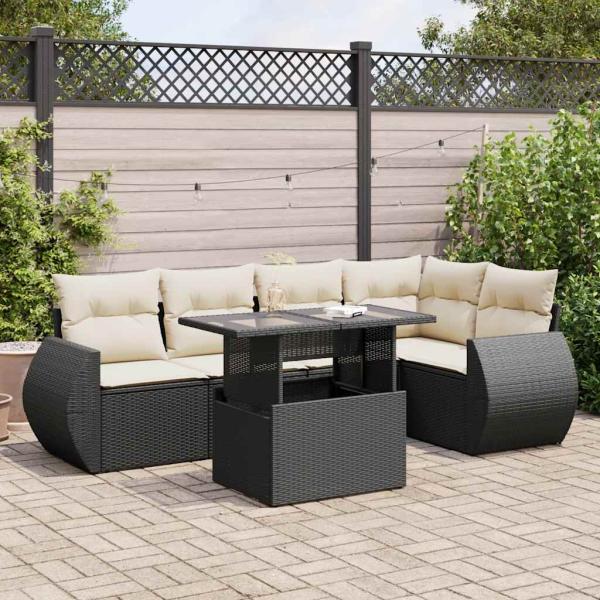 ARDEBO.de - 6-tlg. Garten-Sofagarnitur mit Kissen Schwarz Poly Rattan