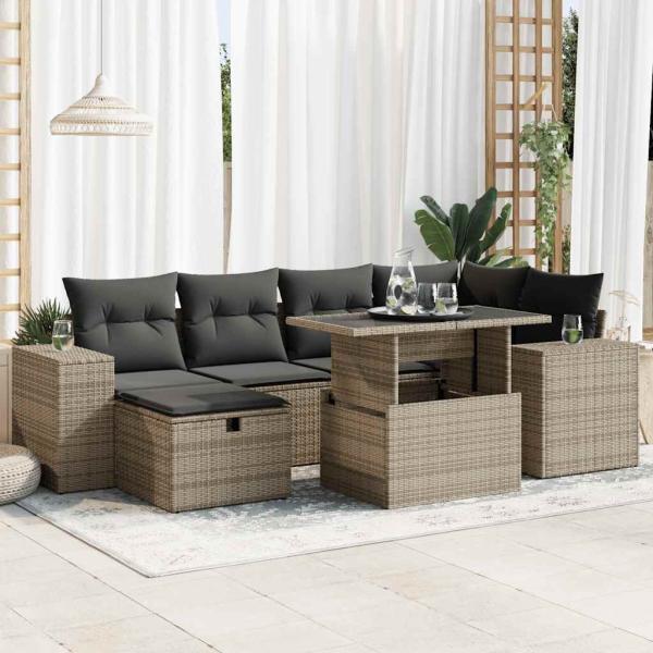 ARDEBO.de - 8-tlg. Garten-Sofagarnitur mit Kissen Grau Poly Rattan